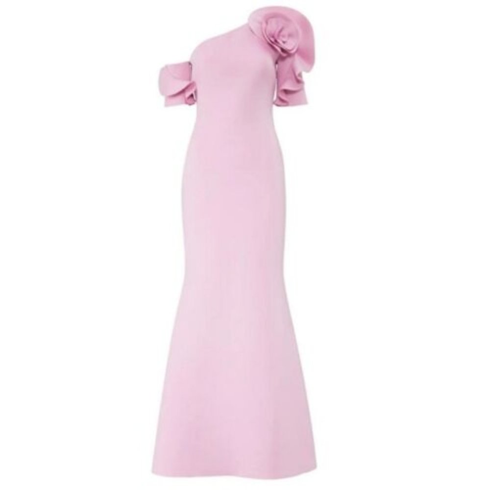 Badgley Mischka Lilac One Shoulder Ruffle Formal Flower Gown 12